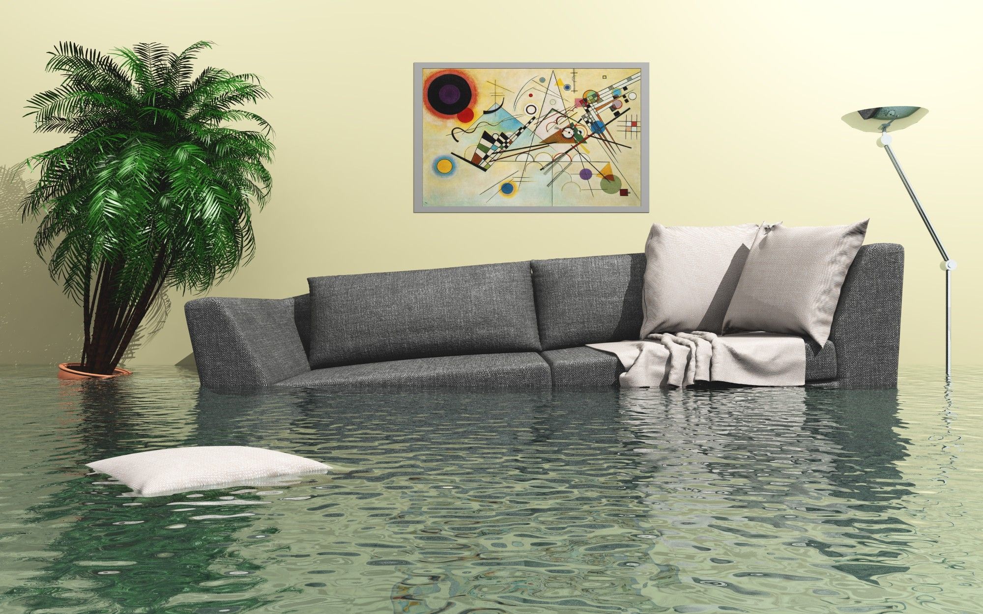 Floating couch in flooded living room