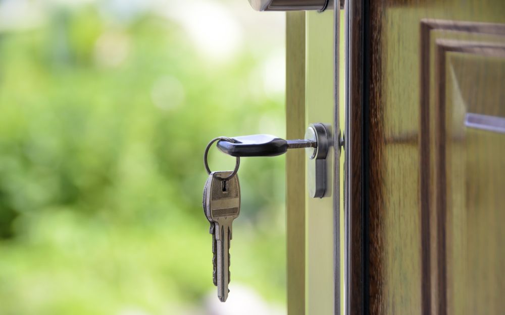 Keys stuck in wooden door